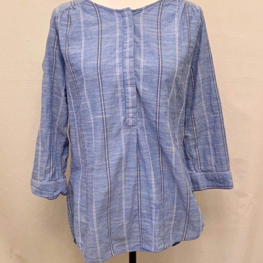 NINE WEST Tunic Top Blue Chambray Womens Size Large